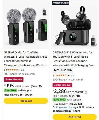 Amazon 55 On Grenaro Wireless Mic With Noise Cance