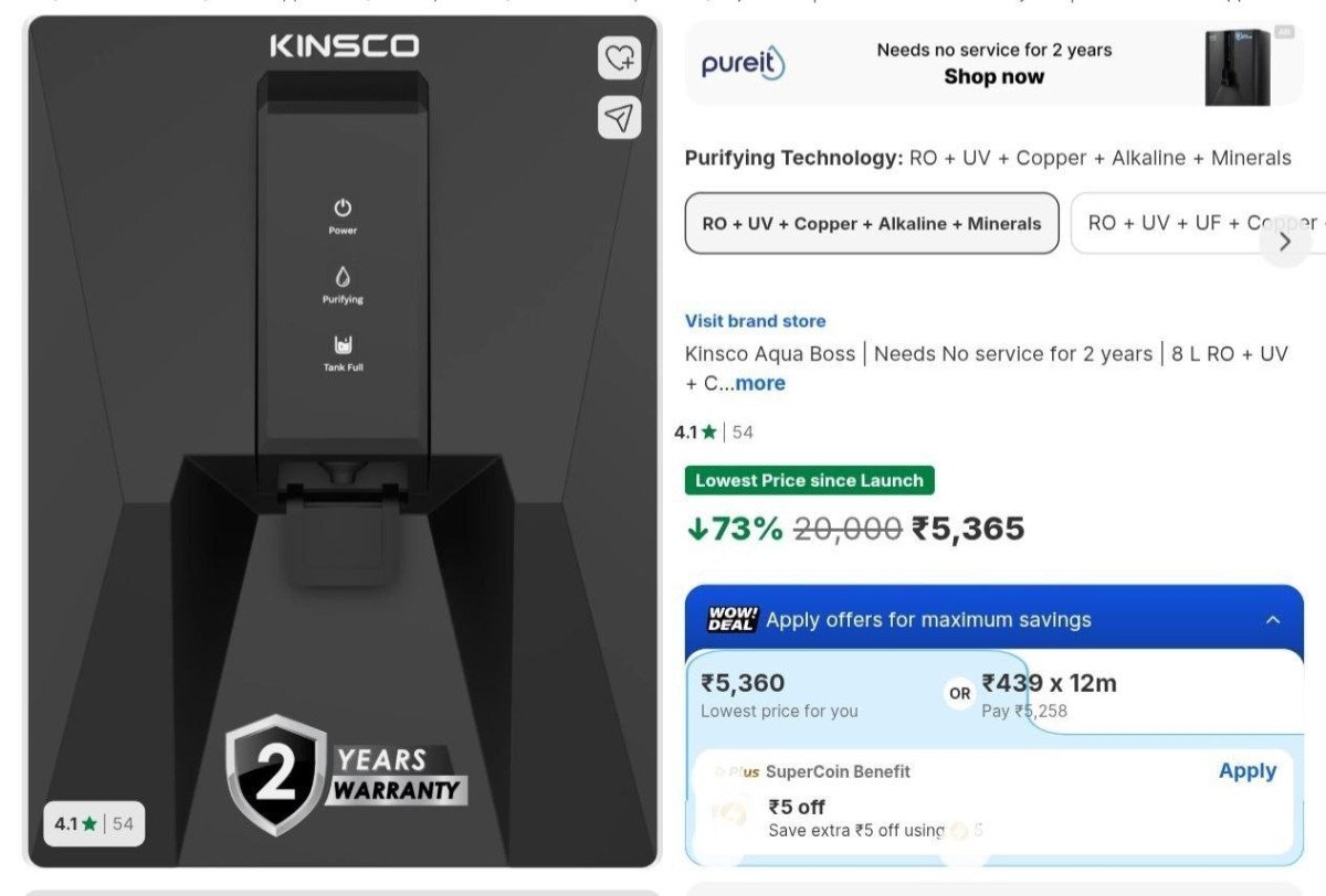 Loottt Fasttt Kinsco Aqua Boss 8l Ro Water Purifie