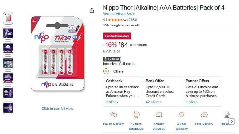 Nippo Aaa Batteries 4 Pcs 84