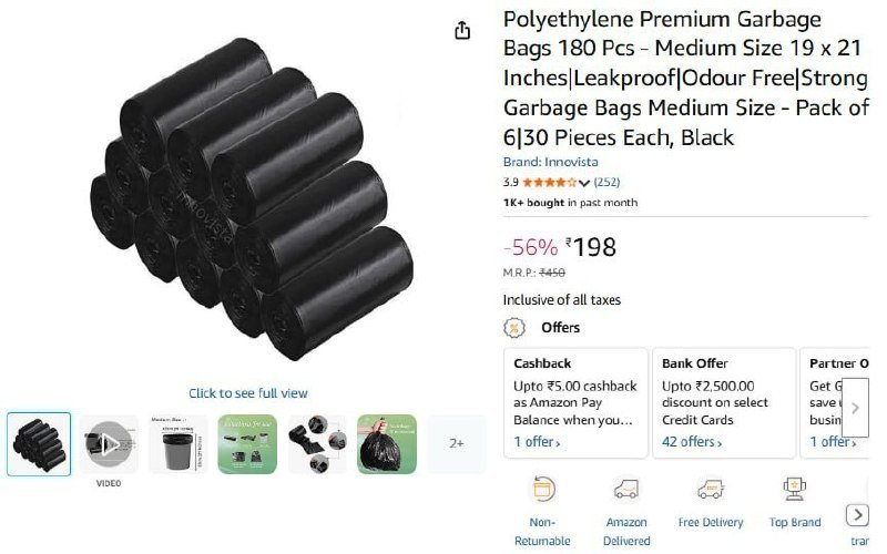 Premium Garbage Bags 180 Pcs - Medium 198