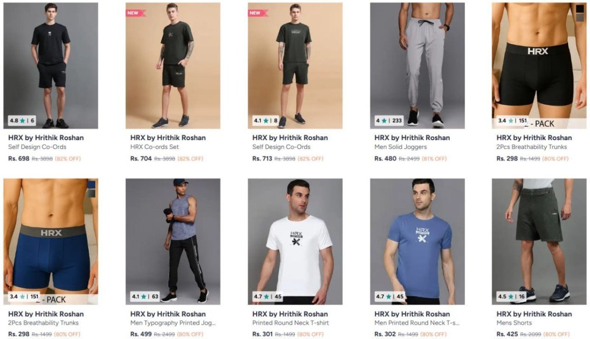 Myntra 82 On Hrx Clothing Men S Low To High Trackp