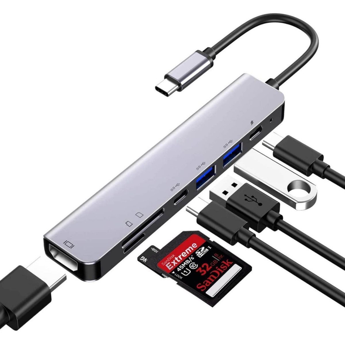 Usb C Type Hub 7 In 1 Adapter Multi Port Dongle Ty