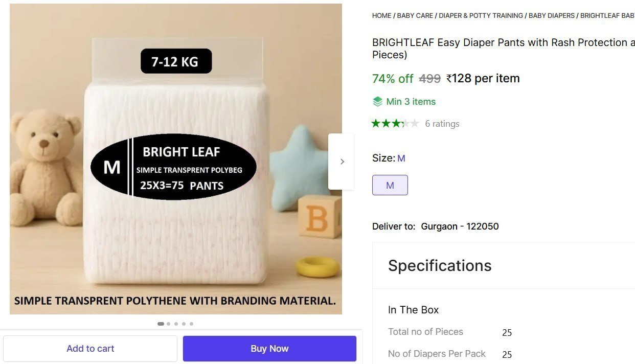 Baby Pull-up Diaper Pants M 25 Pieces 128 Min Buy 
