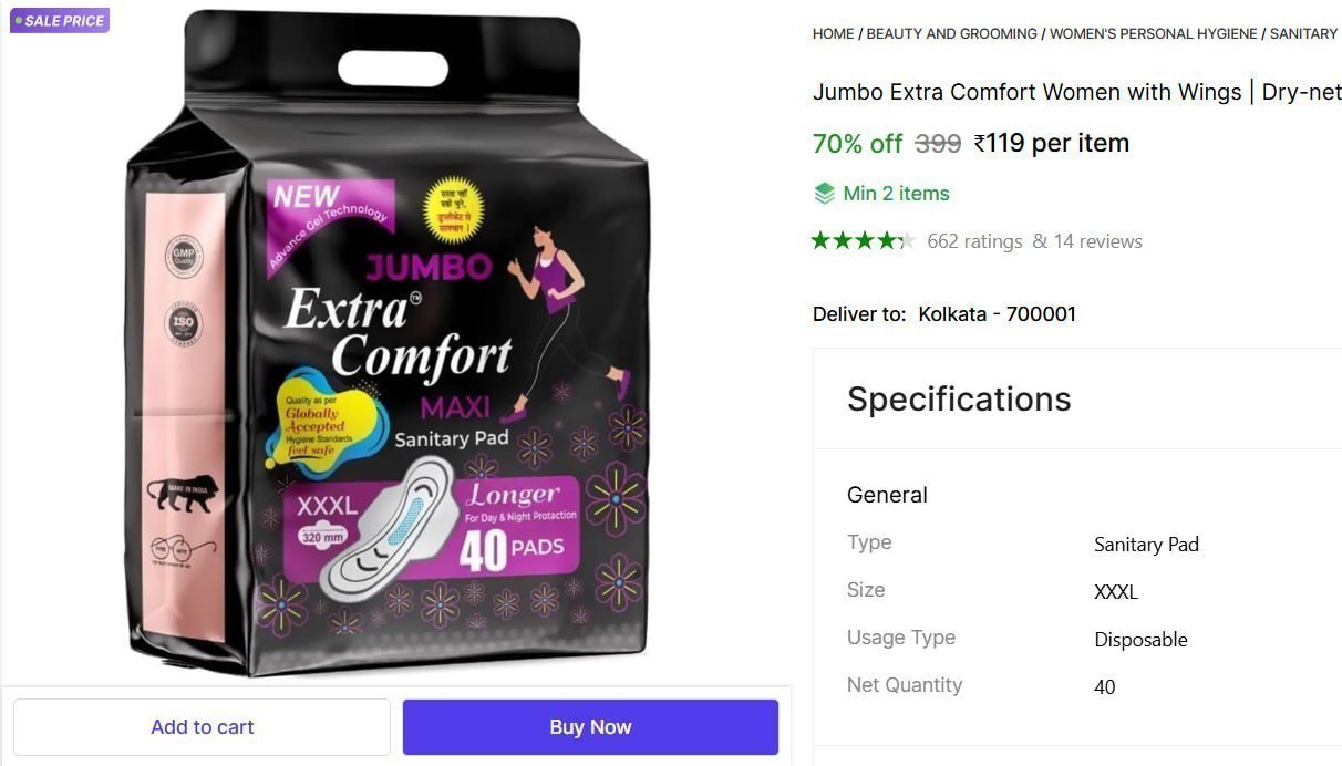 Sanitary Pad (pack Of 40) 119 Min Buy - 2