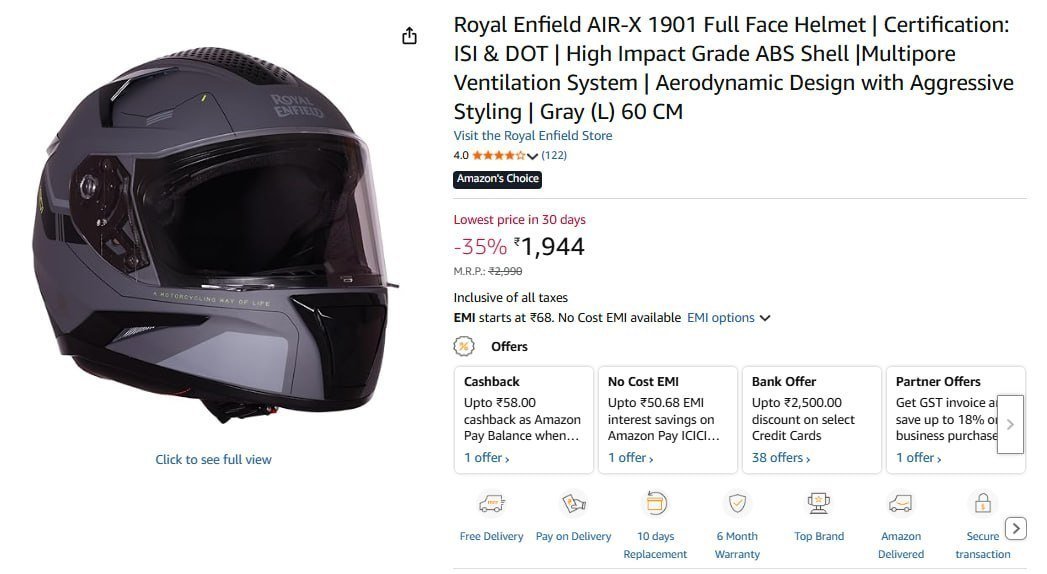 Royal Enfield Air-x 1901 Full Face Helmet (l) 1944