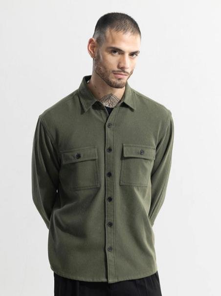 Snitch Green Classic Relaxed Fit Cotton Casual Shi