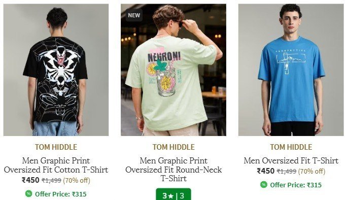 Ajio 70 Oversized Tshirts Link