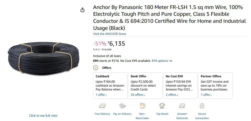Anchor By Panasonic 180 Meter Fr-lsh 1 5 Sq 6135