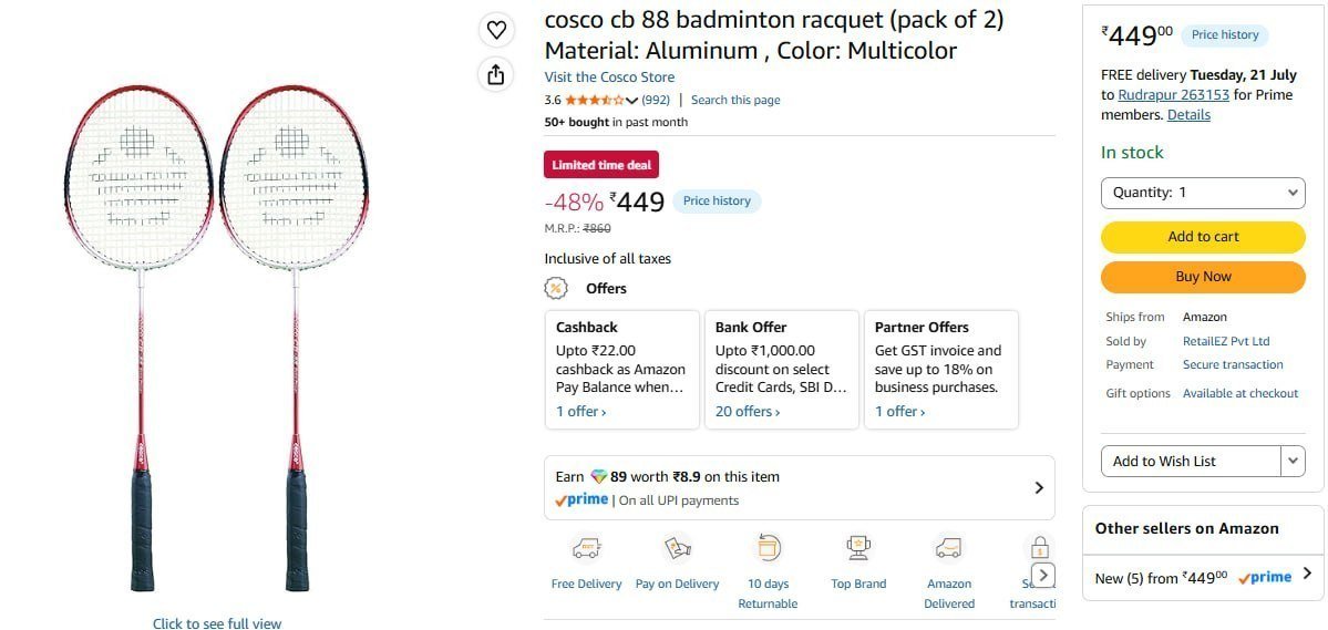 Badminton Racquet (pack Of 2) 449