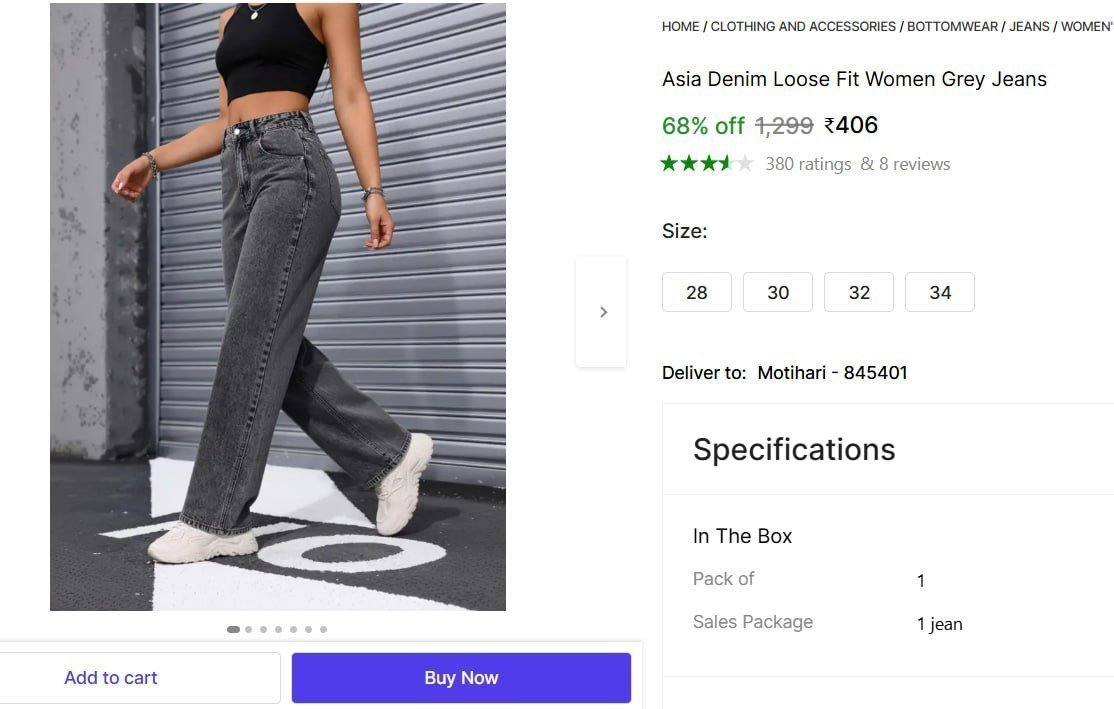 Denim Loose Fit Women Grey Jeans 406