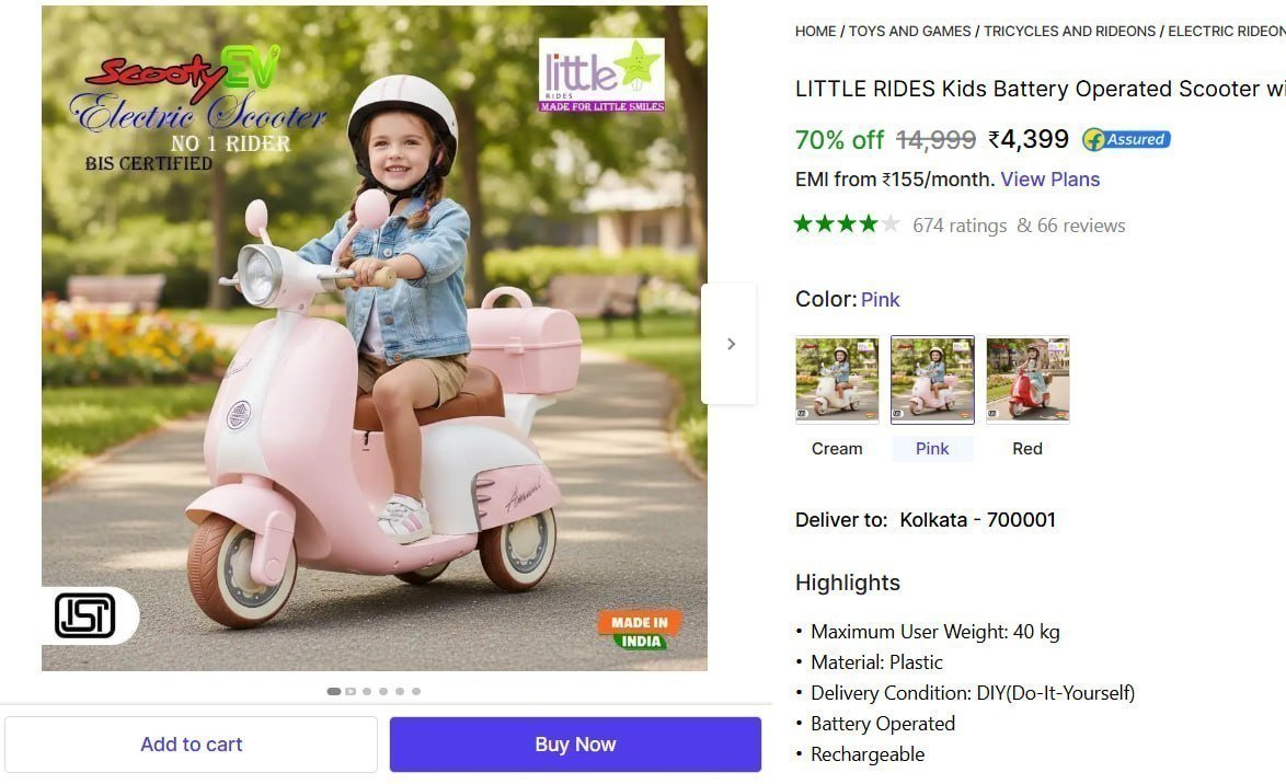 Kids Battery Operated Scooter With Led Lights 4399