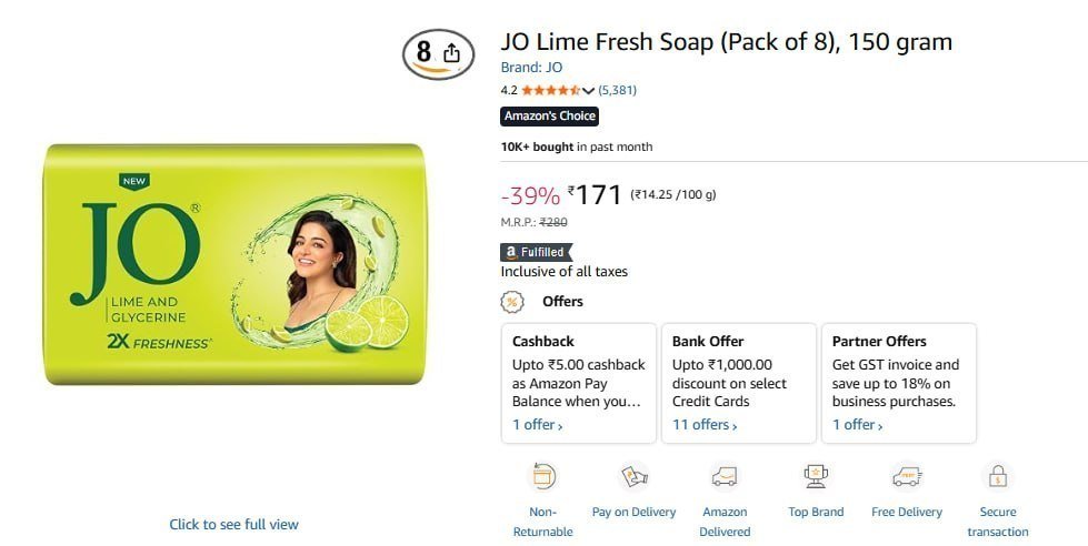 Jo Soap (pack Of 8 150g) 171