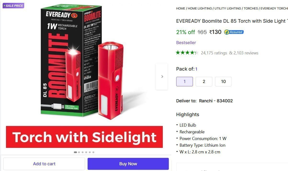 Eveready Torch With Side Light 130