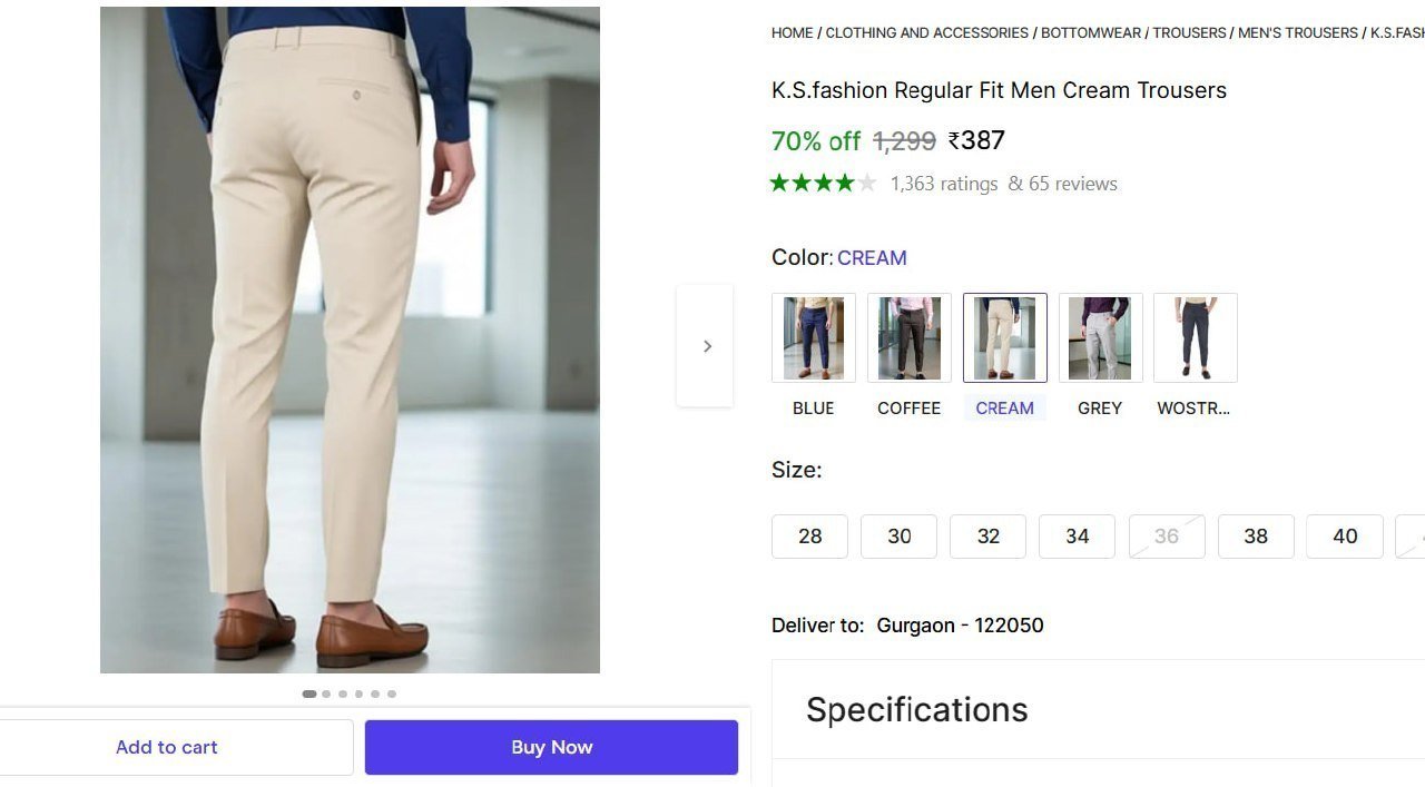 Regular Fit Men Cream Trousers 387
