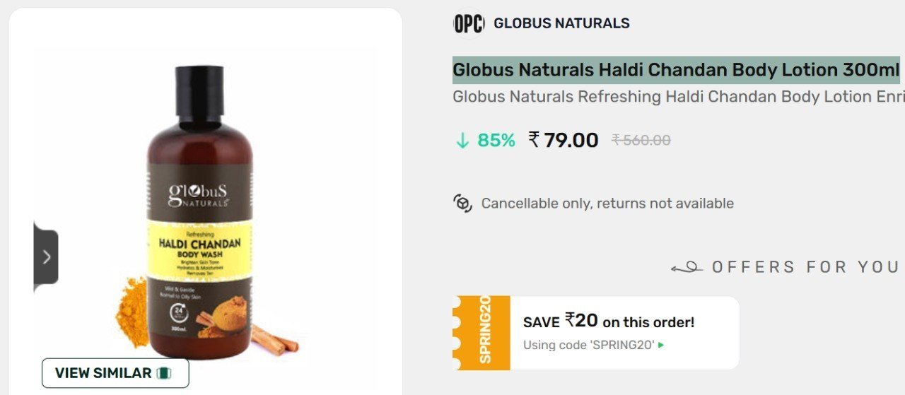 Ondc 85 Deals Globus Naturals Haldi Chandan Body L