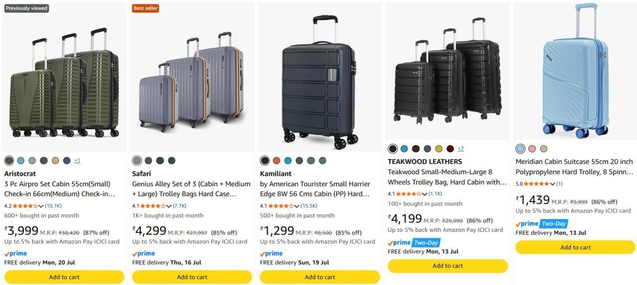 Pack Of 3 Luggage Starting 3999