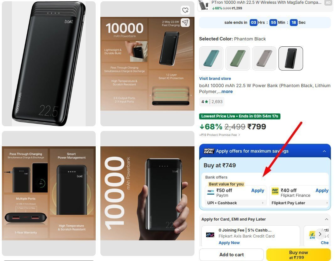 Boat 10000mah 22 5 W Power Bank 799 Extra 50 Using