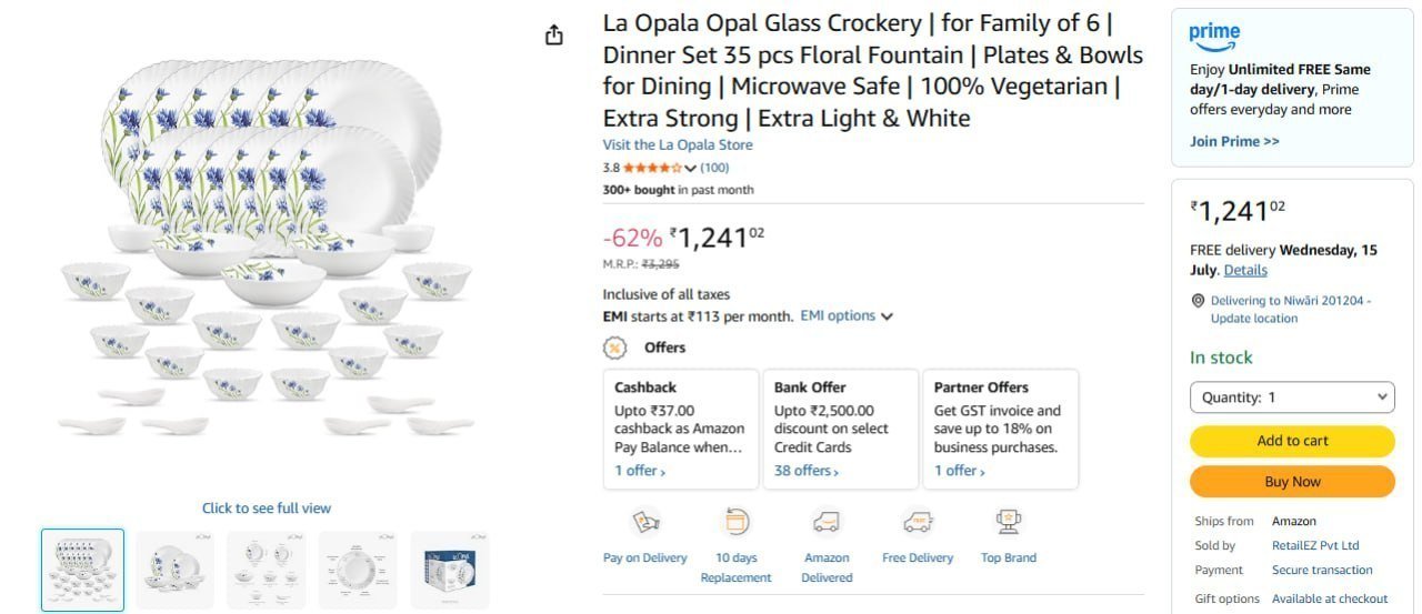 La Opala Dinner Set 35 Pcs 1241 1353
