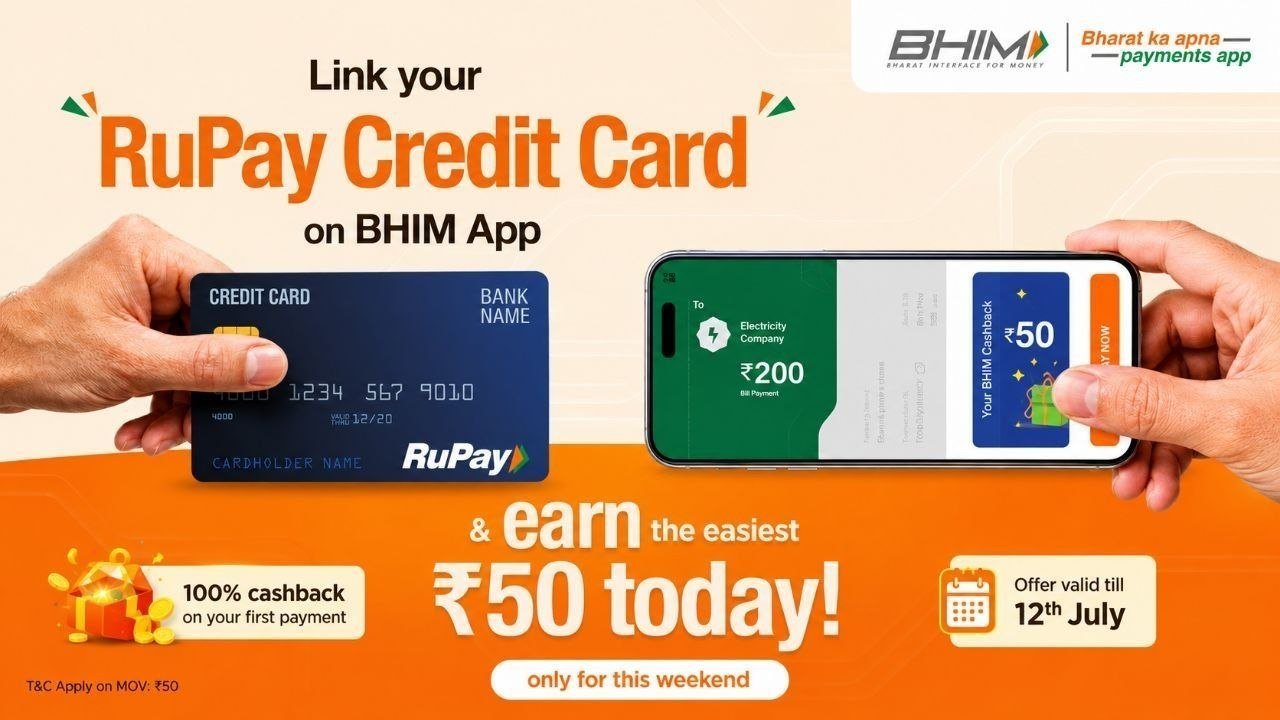 Bhim App Big 50 Link Your Rupay Credit Card On Bhi