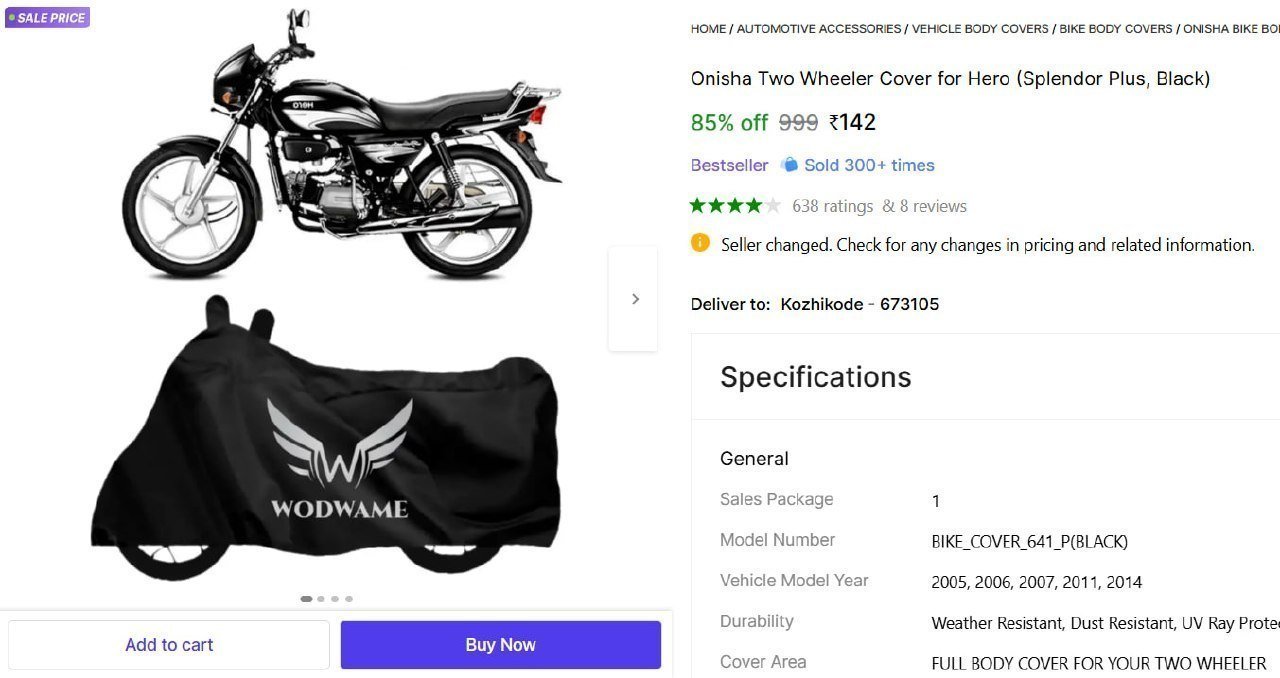 Two Wheeler Cover For Hero (splendor Plus Black) 1